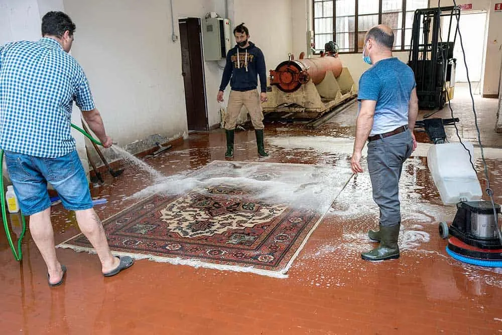 Lavaggio tappeti nel laboratorio di Galleria Tabriz